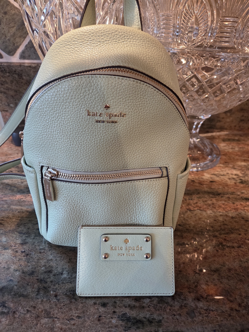 Kate Spade Green Pebbled Leather Backpack with Card Wallet